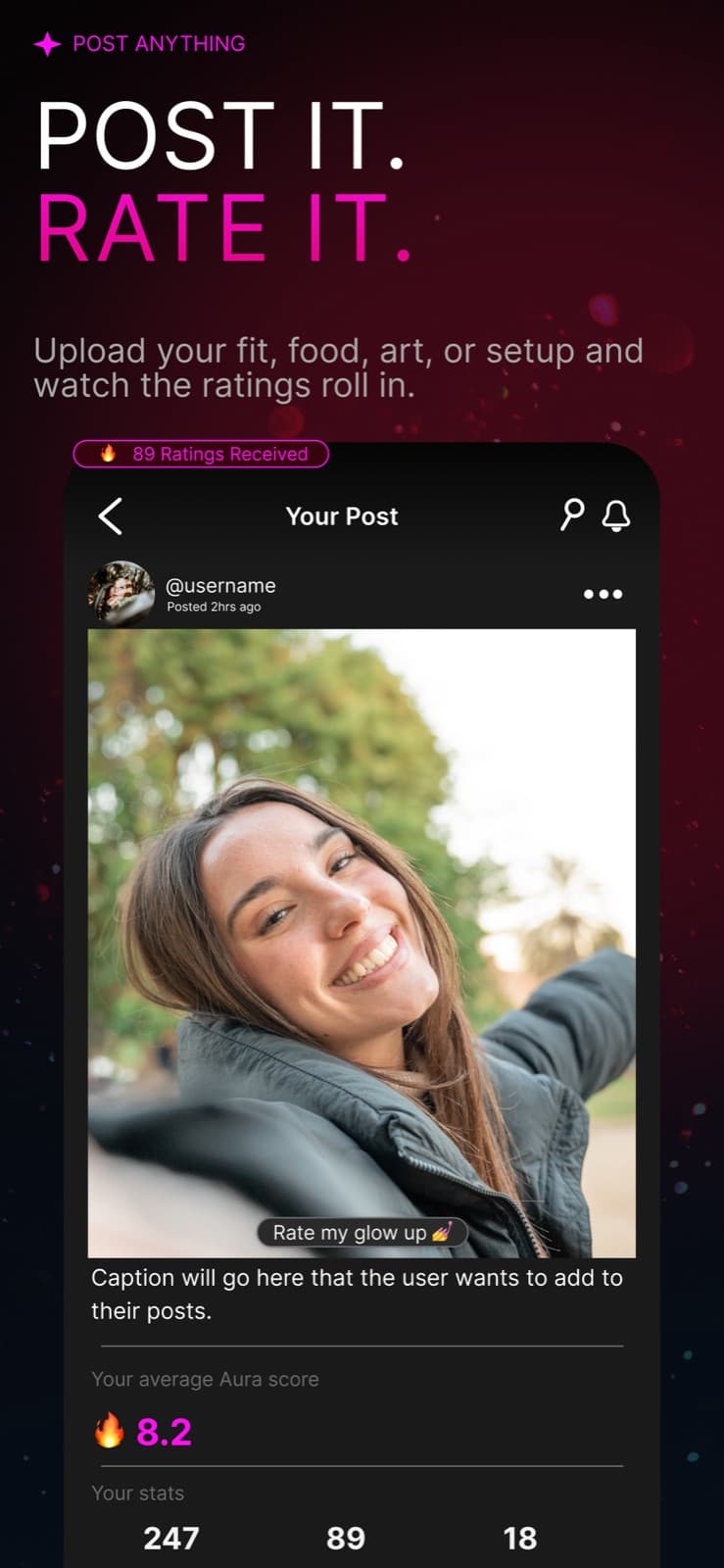 Aura: post a photo screen