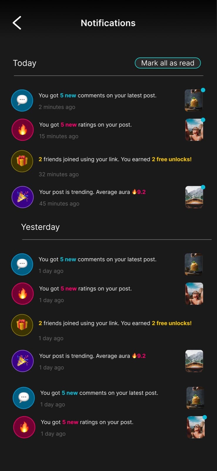 Aura: profile screen