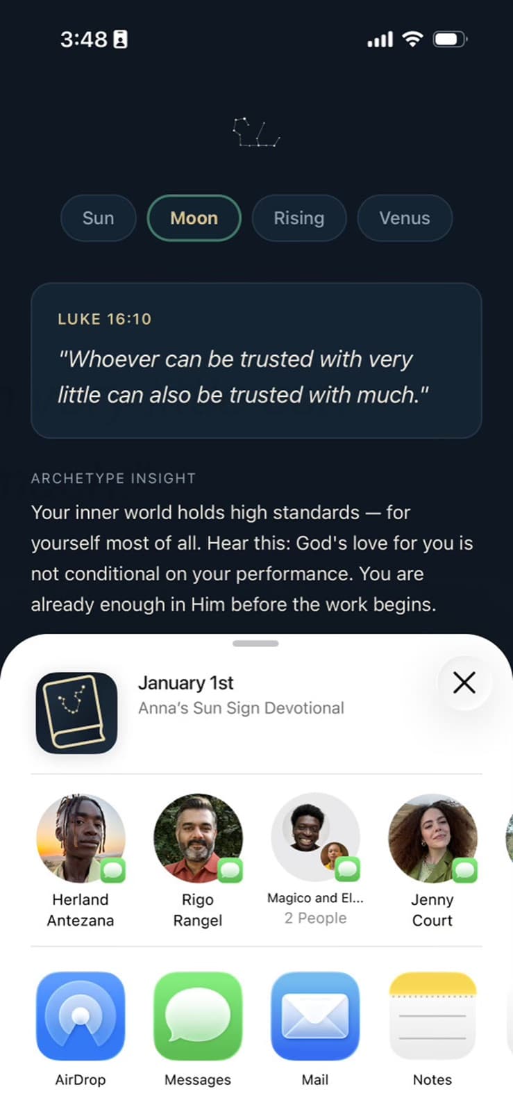 Bible Star: biblical archetype result screen