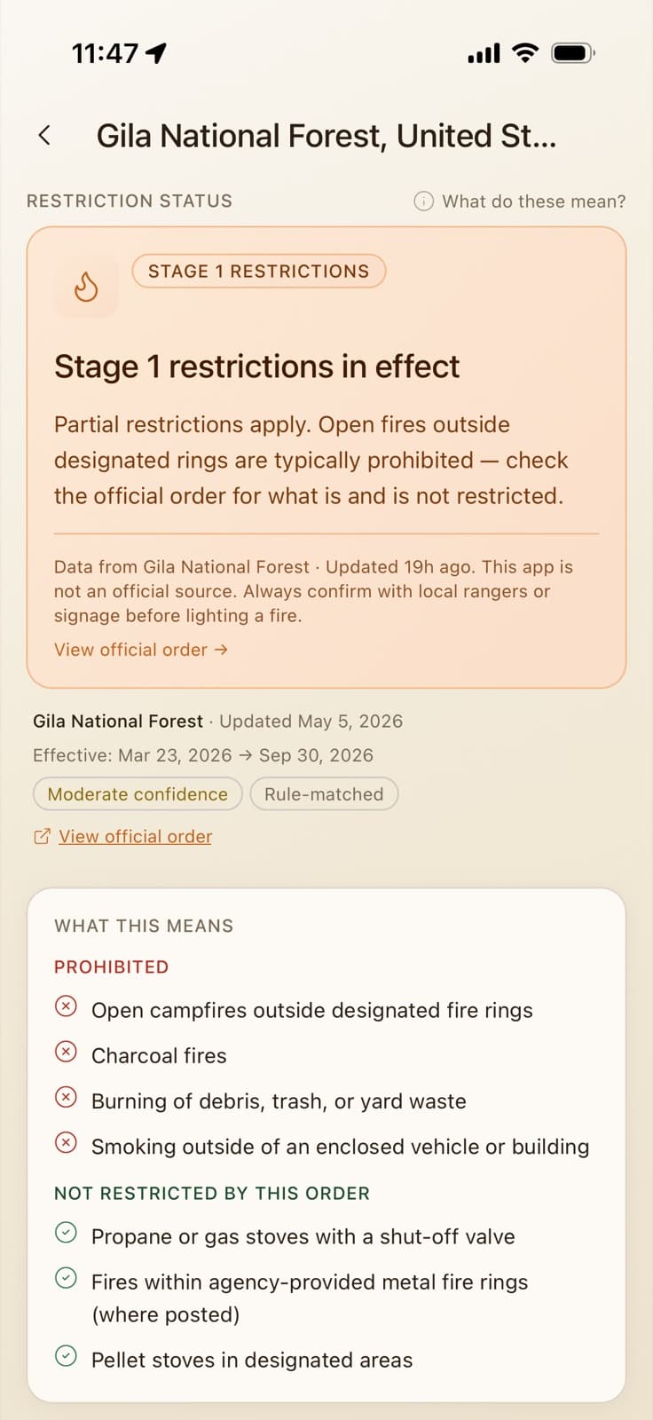 Smart Spark: location detail screen